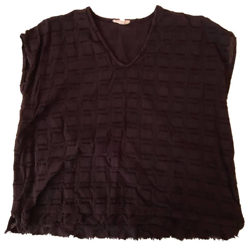 Eileen Fisher Womens Sleeveless Black Cotton Fringe Hem Top S/M